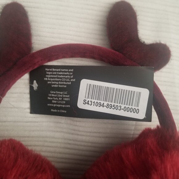 NWT Harve Benard Burgundy Red Fluffy Earmuffs with Antlers Adult - Picture 3 of 3